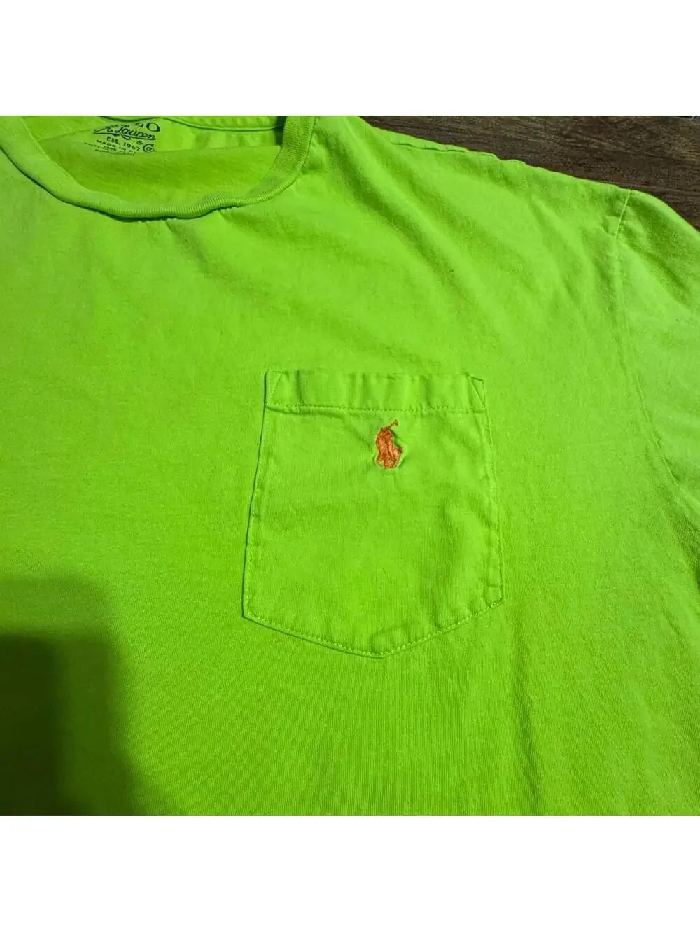 Polo Ralph Lauren Pocket T Shirt 1XB Red Solid BRIGHT Green Pony Single Stitch - Picture 7 of 7